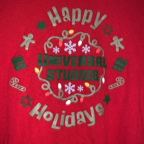 Universal Studios Happy Holidays Youth XL Red T-Shirt - Picture 3 of 7